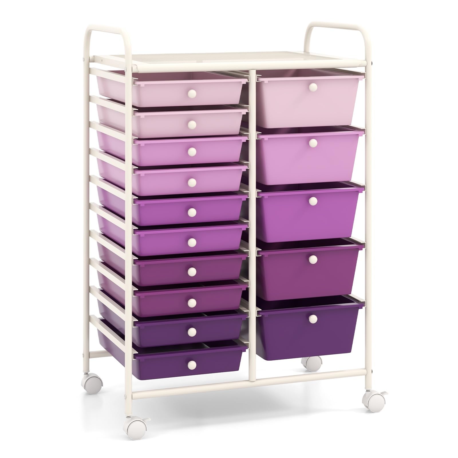 LDAILY 15 Drawer Rolling Storage Cart, Rolling Cart with Drawers for Classroom, Art Supply Craft Organizer on Wheel with Metal Frame &amp; Handles for Home Office School