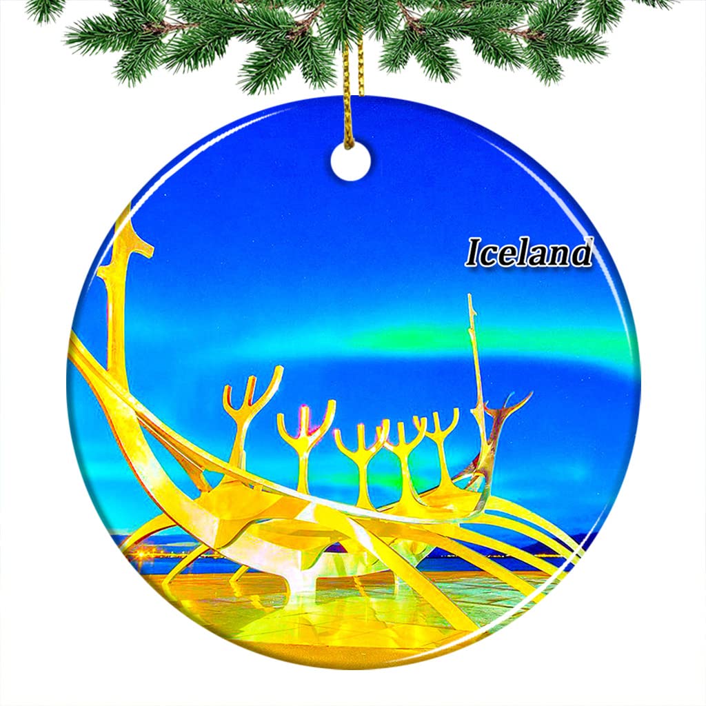 Iceland Reykjavik Sólfar Christmas Ornament 2022 Hanging Xmas Tree Pendant Decoration Double Sided Ceramic Souvenir Travel Gift 2.8 Inch