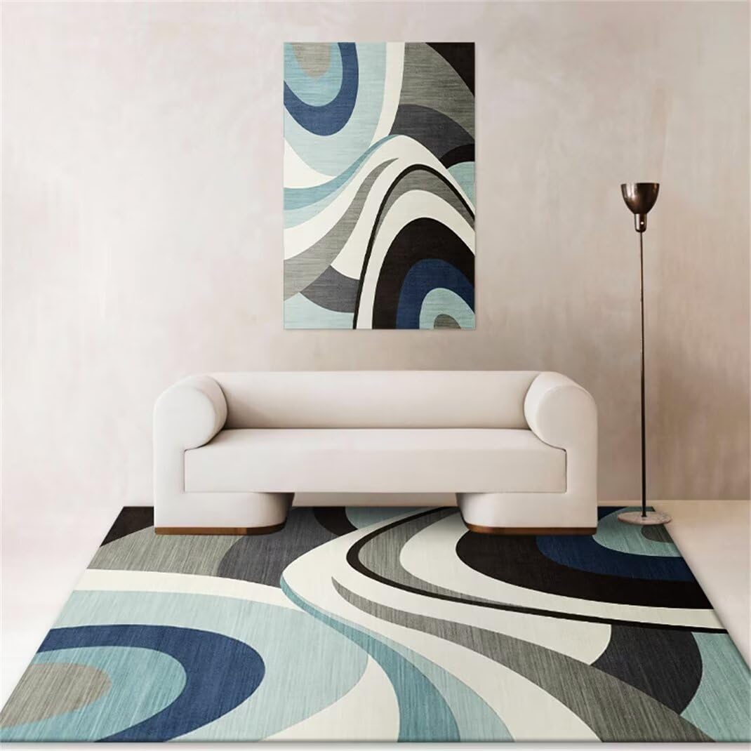 Tapis chambre enfant bleu à poils courts doux et facile à nettoyer