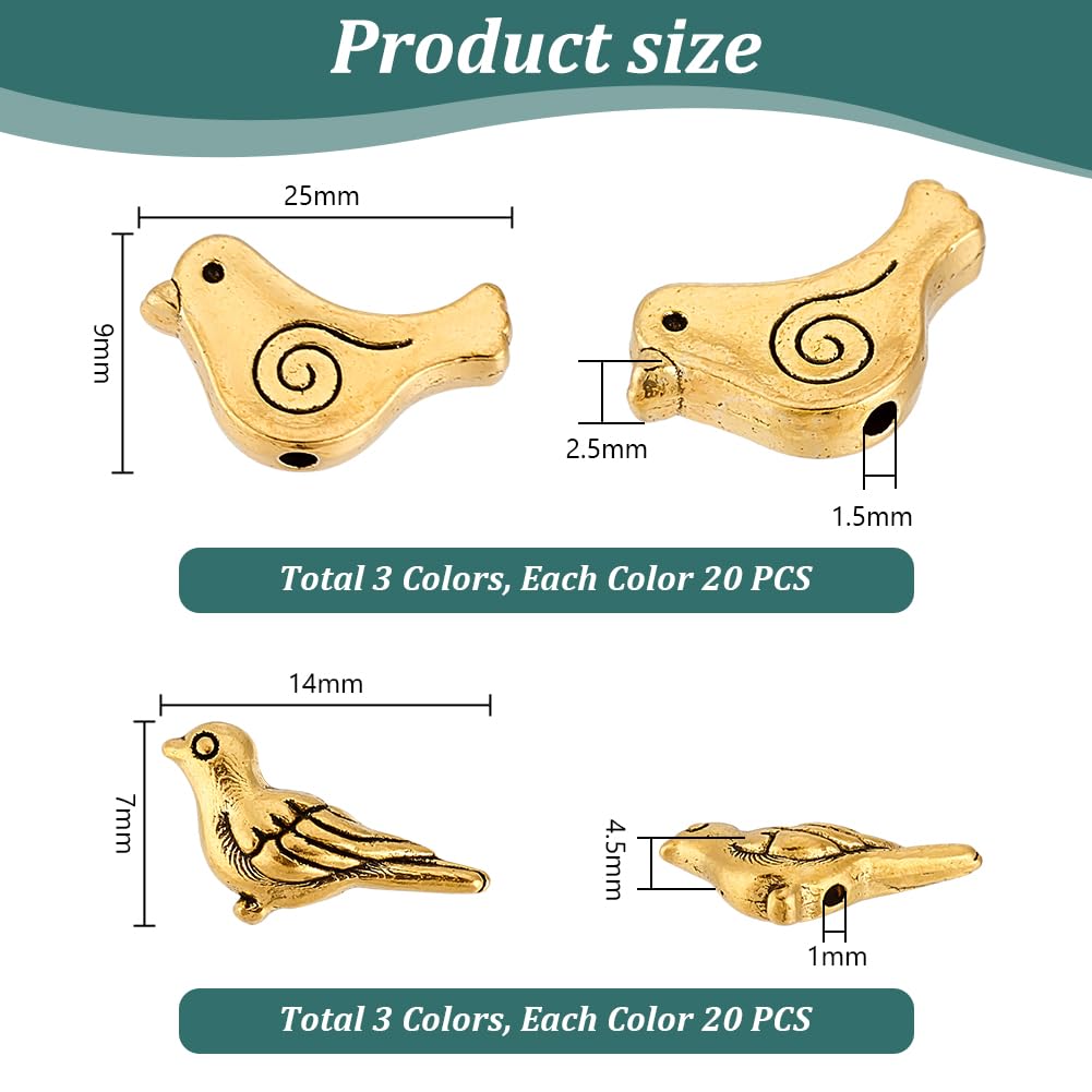 50/100pcs Antique Silver Color Bird Tibetan Alloy Beads Metal Spacer Beads For Jewelry Making DIY Charm Bracelet Accessories
