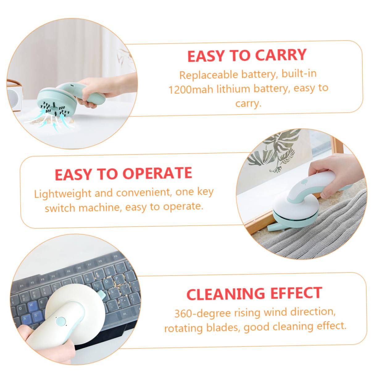 WHAMVOX 1set Portable Desktop Vacuum Cleaner USB Rechargeable Dust Collector for Scraps and Keyboard Cleaning Lightweight and Convenient for Home Office and Car Use