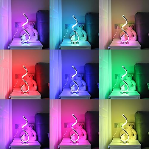 Miniatura 5 de CACCISUN Lámpara de mesita de noche RGB, lámpara de mesita de noche moderna regulable, lámpara de mesa LED creativa en espiral colorida para