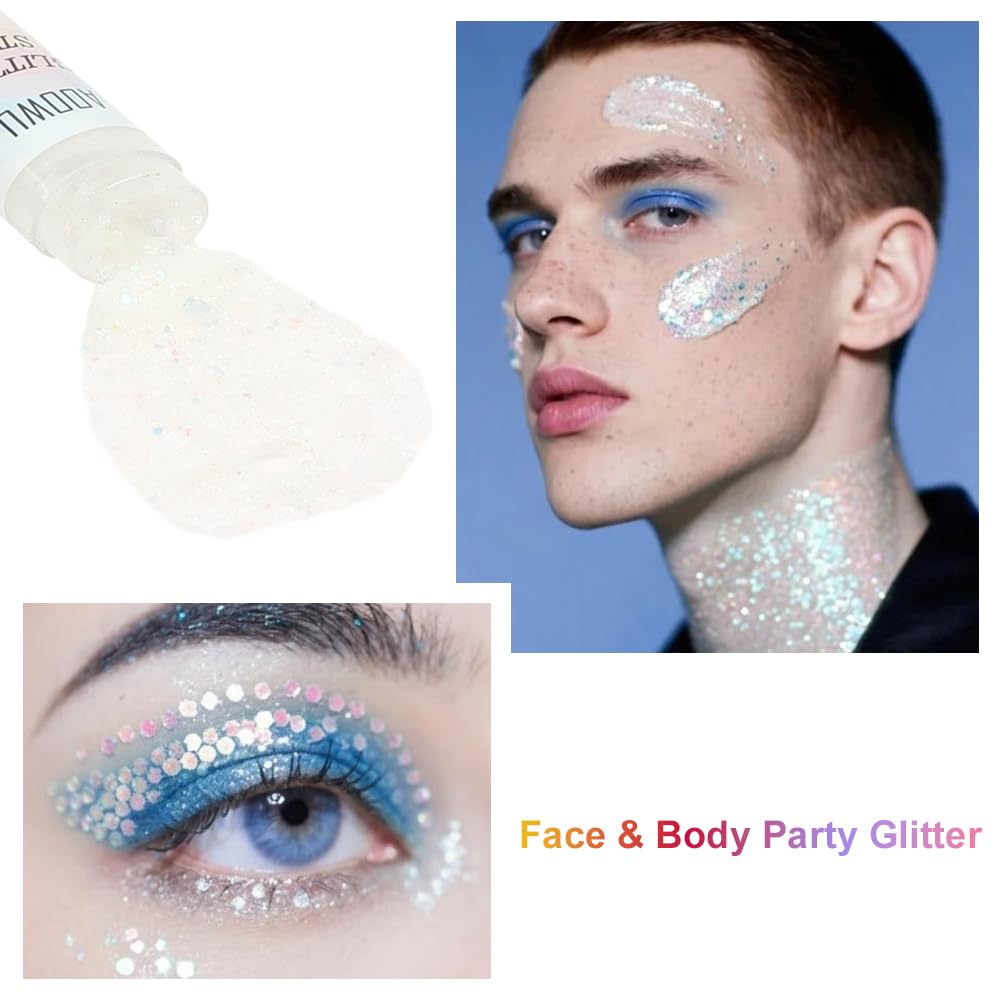 AOOWU Gel Glitter per Viso e Corpo, Body Glitter Gel, Trucco per Carnevale, Chunky Glitter Decorazione per Musica, Festival, in Maschera(Piccole-ZLG03)