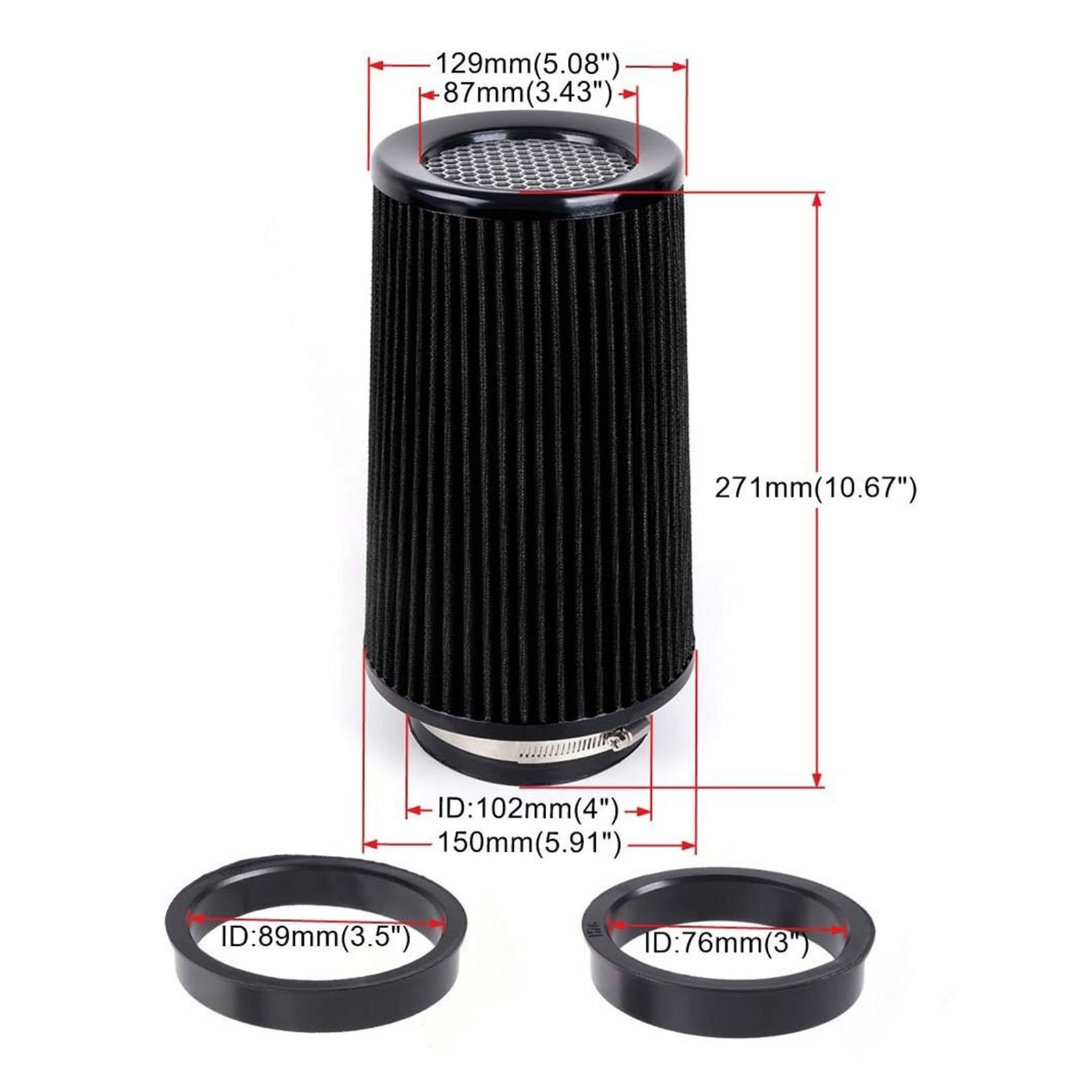 Filtro cónico de entrada aire frío for coche carreras OFI141, ajuste Universal lavable 10,6 pulgadas alto(K)