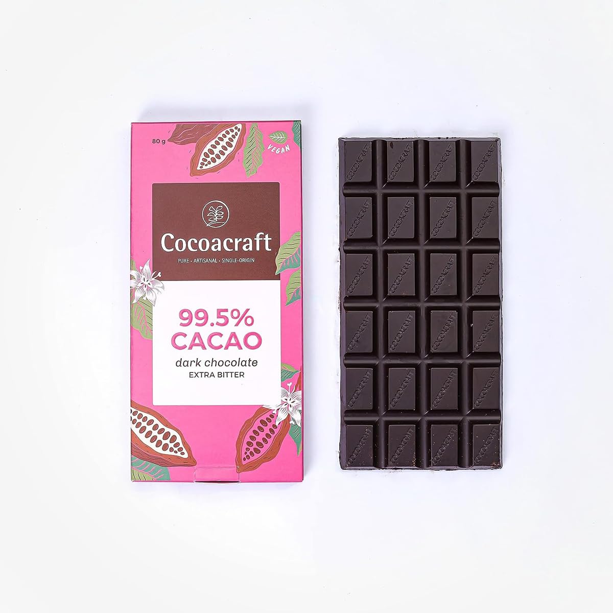 Cocoacraft 99.5% Bitter Dark Chocolate Bar (80 grams) Dark Chocolate Bar| 100% Natural| Handmade Artisanal Couverture from Kerala| Ideal for Snacking and Gifting