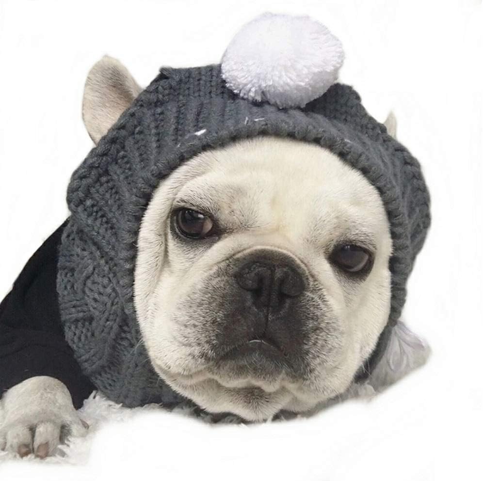 Stock ShowStock Show Winter Dog Warm Hat Christmas Pet Dog Cute Fashion Woolen Hat with White Pom-pom Ball Pet Headwear Headdress Costume Accessory for Medium Large Dogs French Bulldog, Grey
