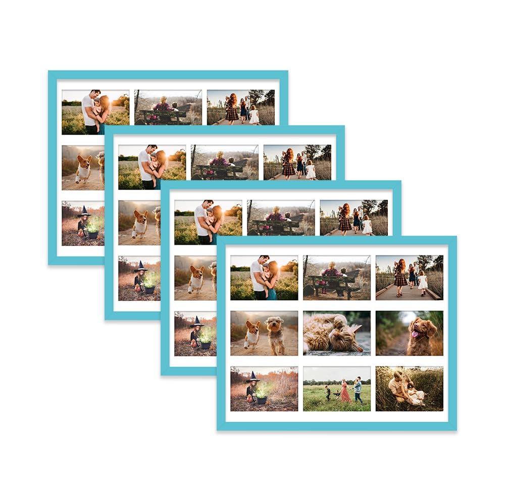 Turquoise Multi Photo Frame - Holds 9 x 6x4 Pictures, Family Collage Picture Frame for Wall Display, 20x16 Frame size, Set of 4