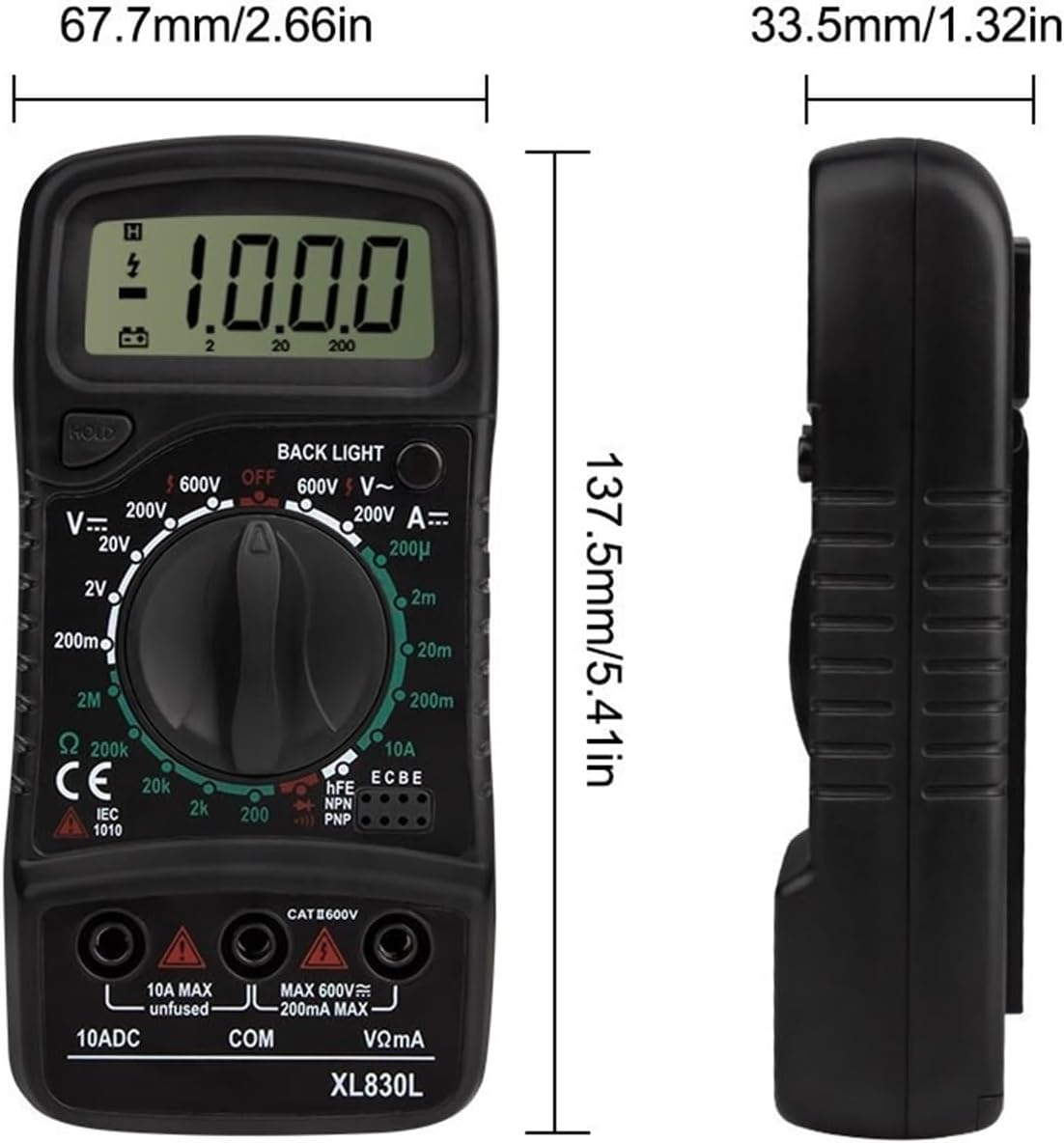 BGFIVKAD XL830L Multimeter with blue backlight activated
