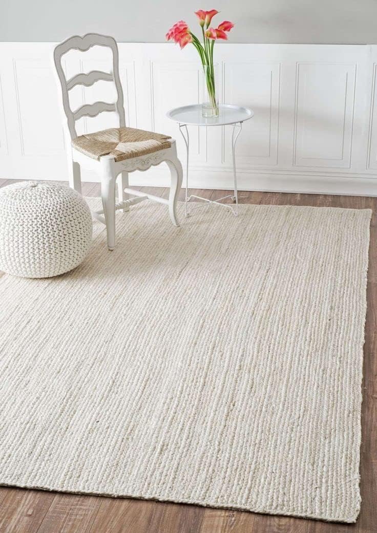 Area Rugs - Alfombra india hecha a mano de yute trenzado natural para sala de estar, dormitorio (12 pies cuadrados, color blanco roto)
