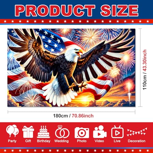 Image of BlissYard Patriotic Eagle Banner 71 x 43 Inches 4th of July Decorations American Flag Fireworks Backdrop for Outdoor Yard Veterans Day Independence Day Memorial Day Party Decor