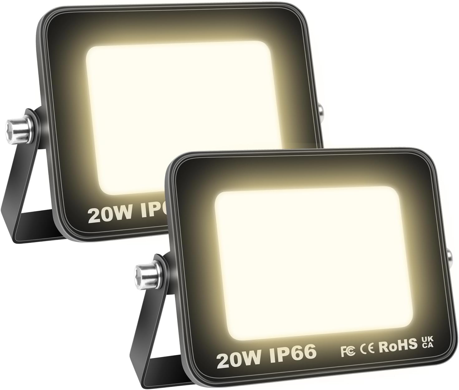 YOJZMA 2-Pack Outdoor LED Flood Lights 20W 2000LM Super Bright Security Light IP66 Waterproof Yard Lights 3000K Cool White Floodlight for Garage Garden Stadium Backyard Yard [Energy Class E]