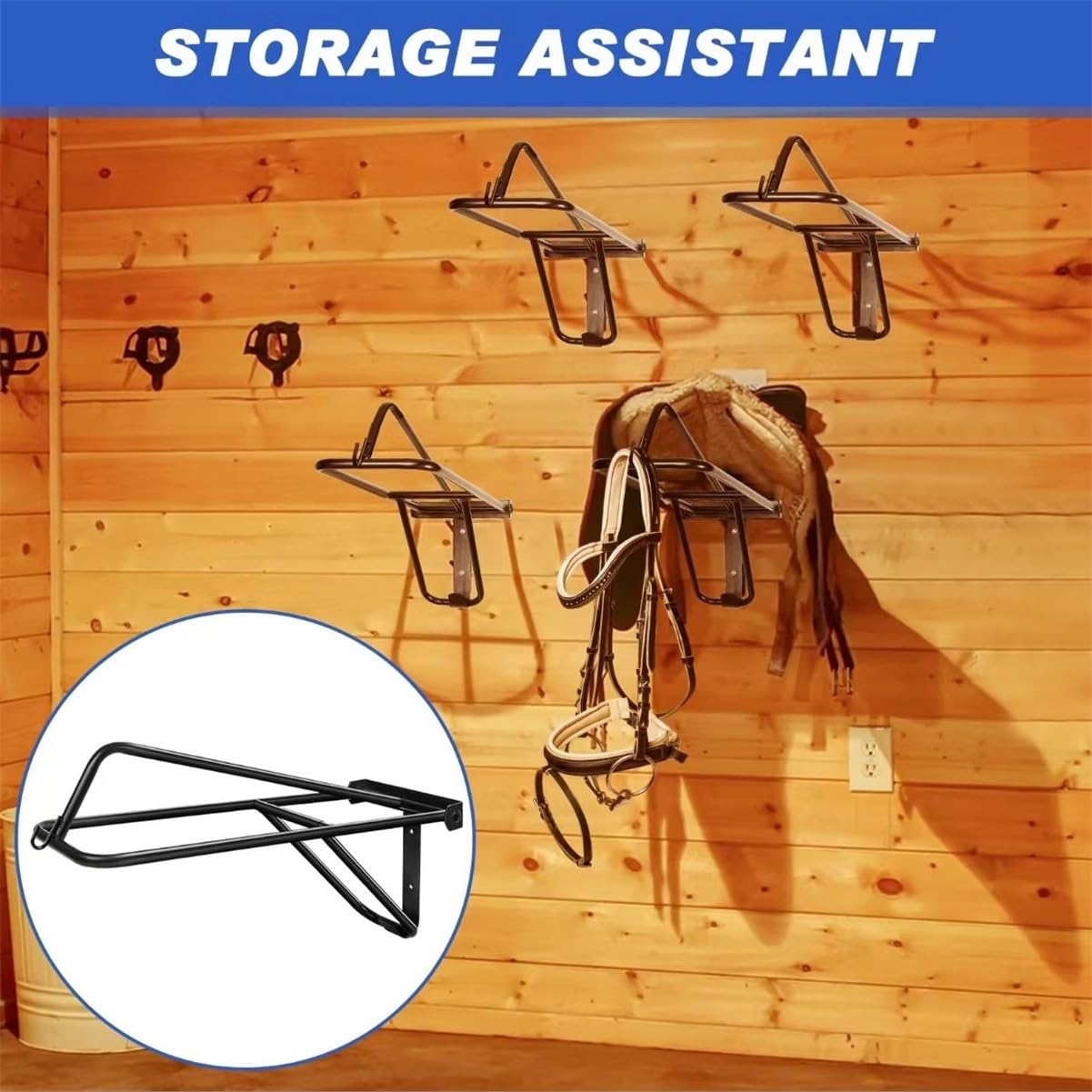 Portasilla de montar, Sólido Metal Resistente a la corrosión Negro Indeformable Estilo clásico Almacenamiento montado en la pared Estante de silla de montar de alta resistencia for establos(1 pcs)