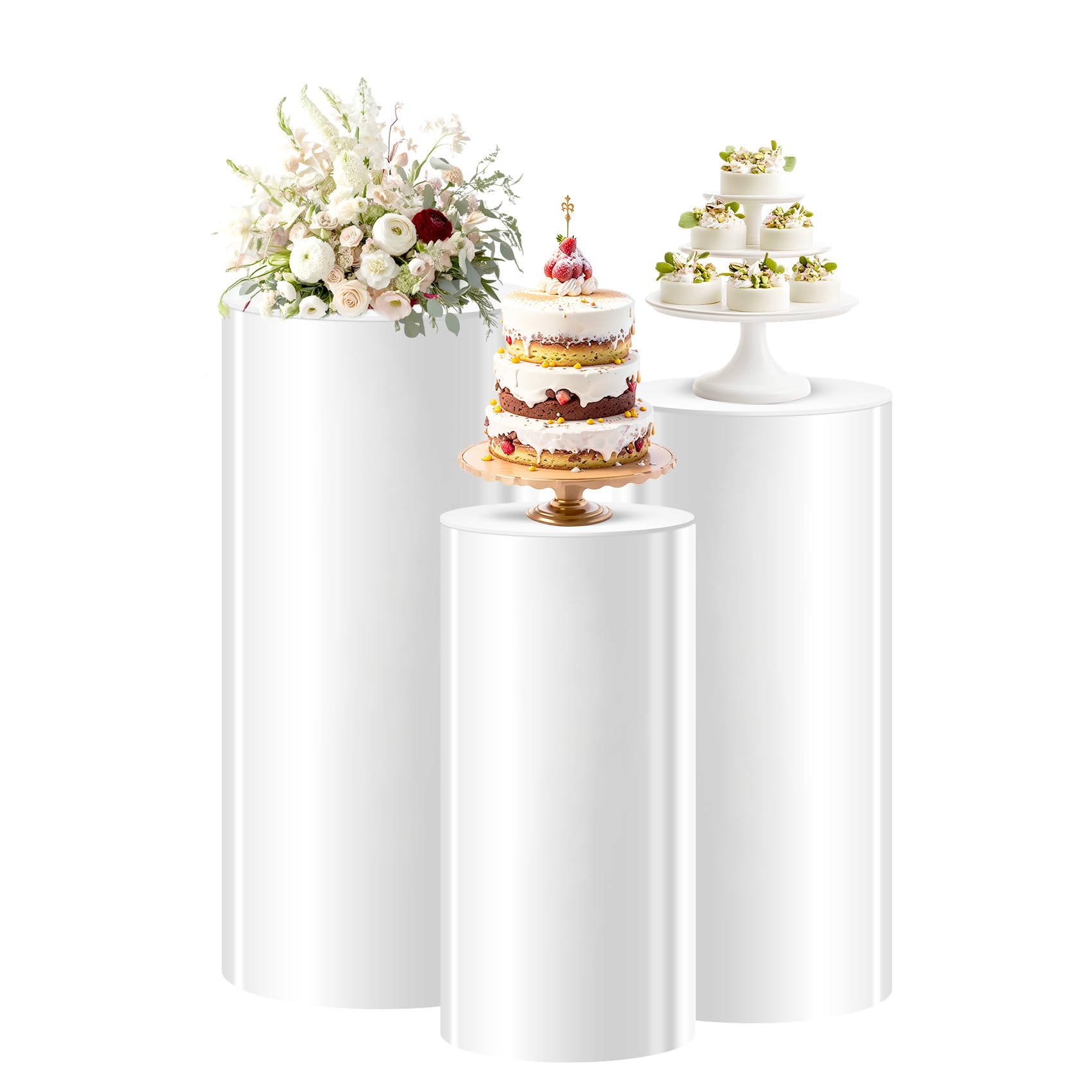 3pcs Cylinder Pedestal Stand for Parties, White Cylinder Stand for Party, Pedestal Cake Stands for Wedding Decoration, Dessert Table