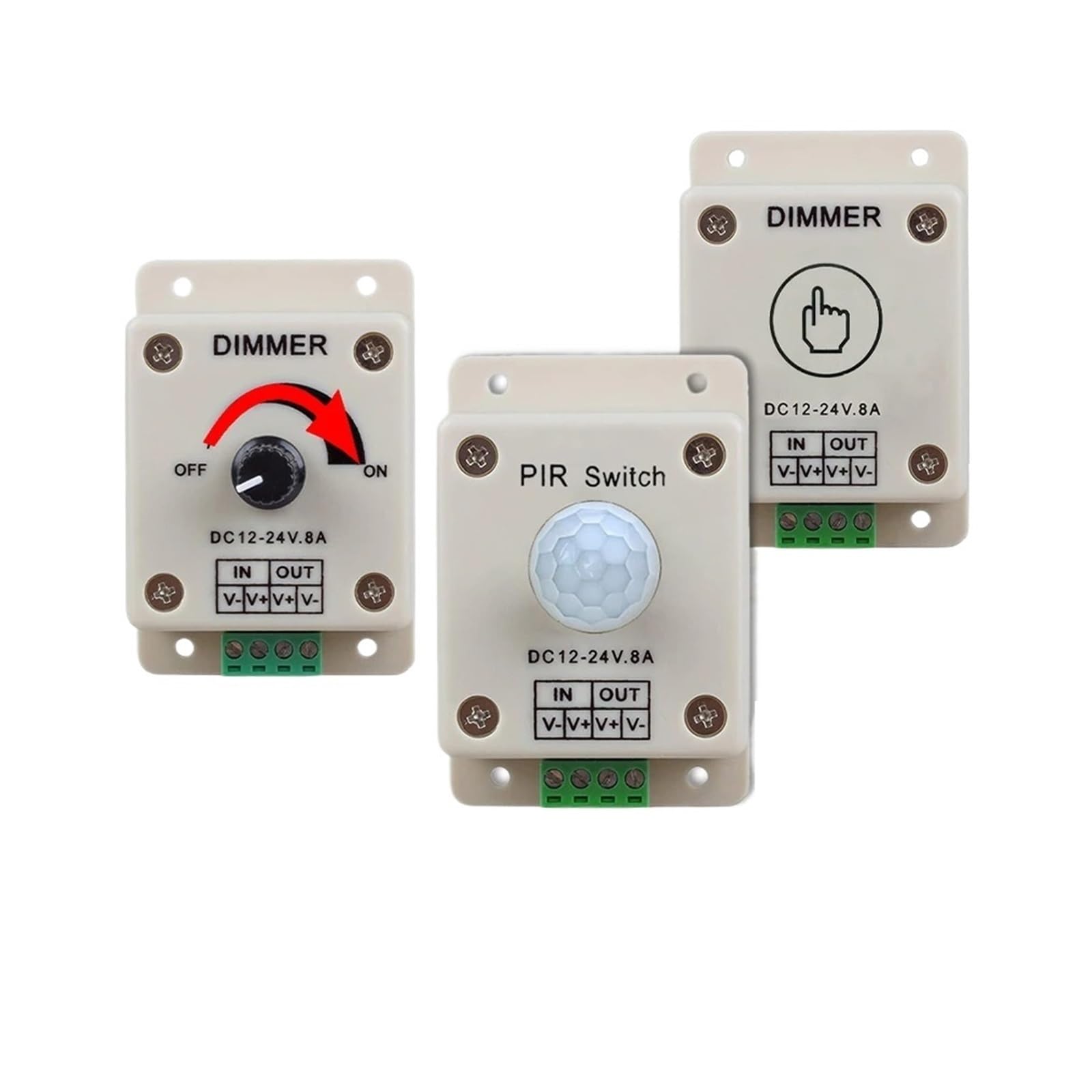 Interruptor regulador de intensidad LED de un solo canal, 12 V CC, 24 V, 8 A, con perilla táctil y sensor de movimiento PIR, encendido y apagado.(Touch Dimmer)