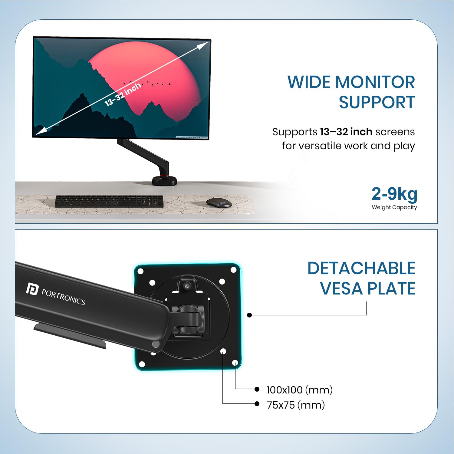 Portronics Aerolift Solo Monitor Arm - Desk Mount -7