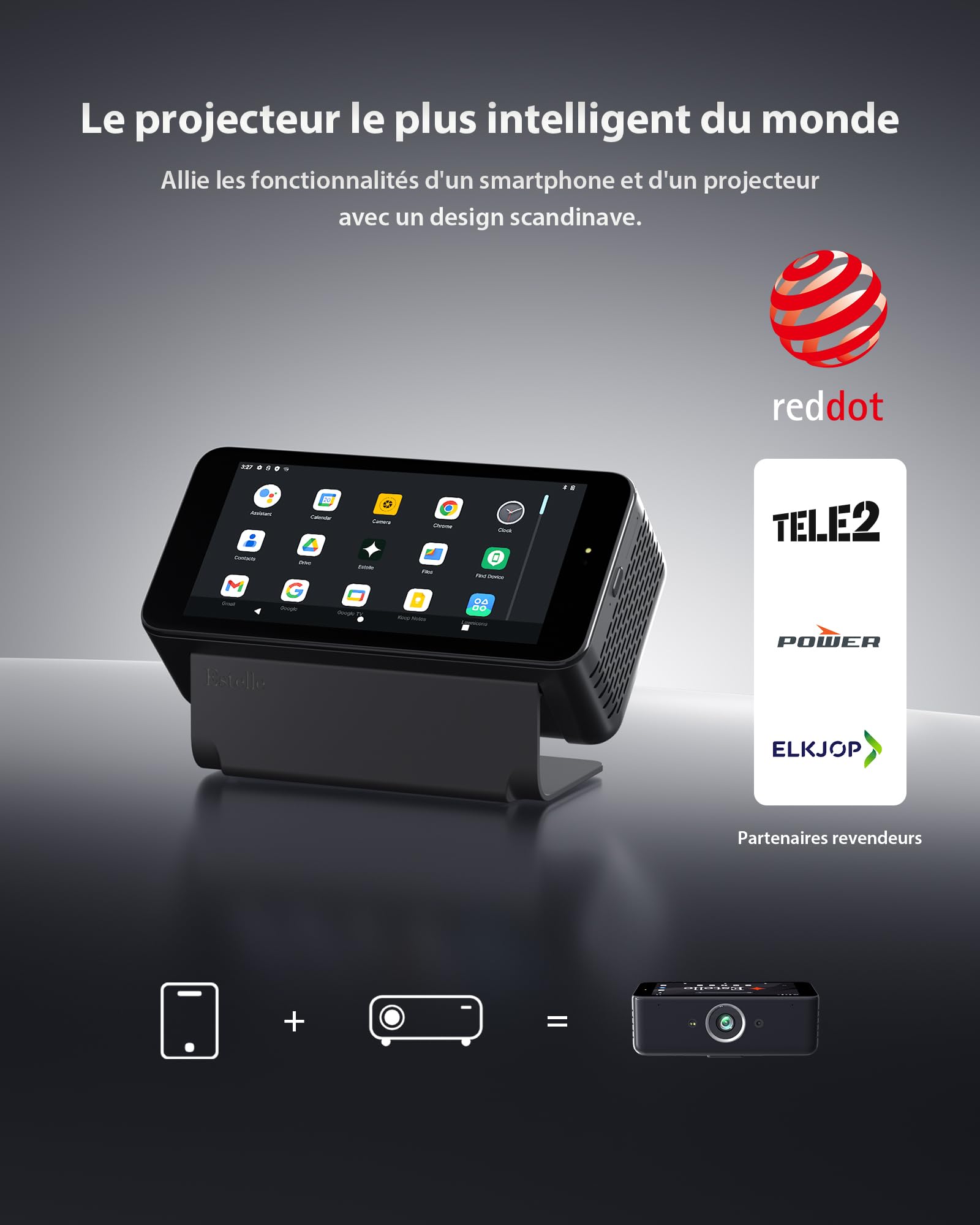 Videoprojecteur 4K avec 64 Go de Stockage, Batterie intégrée, Android 12, Smart Projecteur Video Portable Auto Focus/Keystone, Téléchargement d’Applications, Pivotant à 90° - Noir