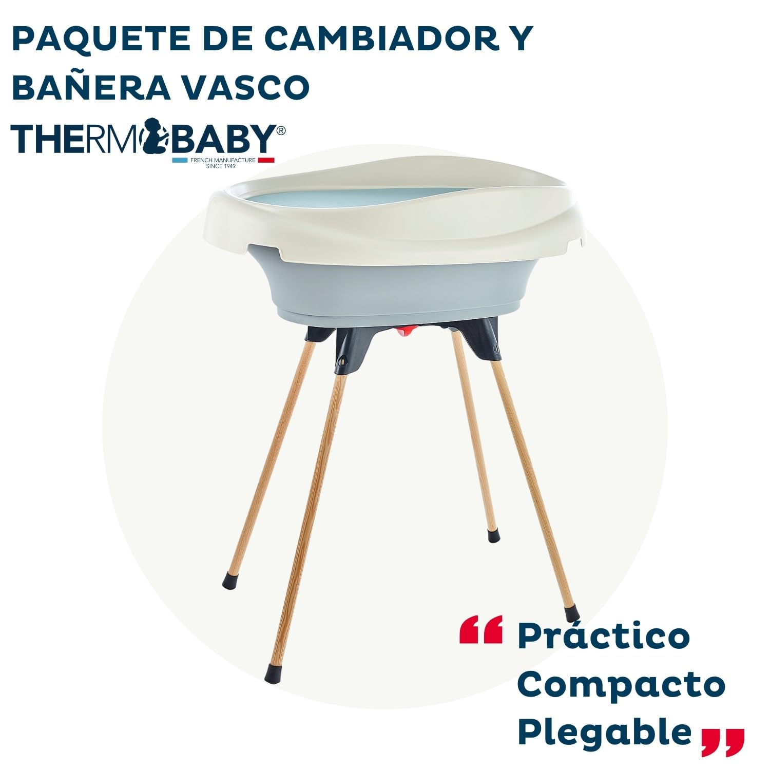 Thermobaby - Pack de Cambiador y Bañera VASCO - 2 en 1 - Cambiador - Bañera para bebé con patas plegables - Desde el nacimiento hasta los 12 meses (máx. 11 kg) - Fabricado en Francia