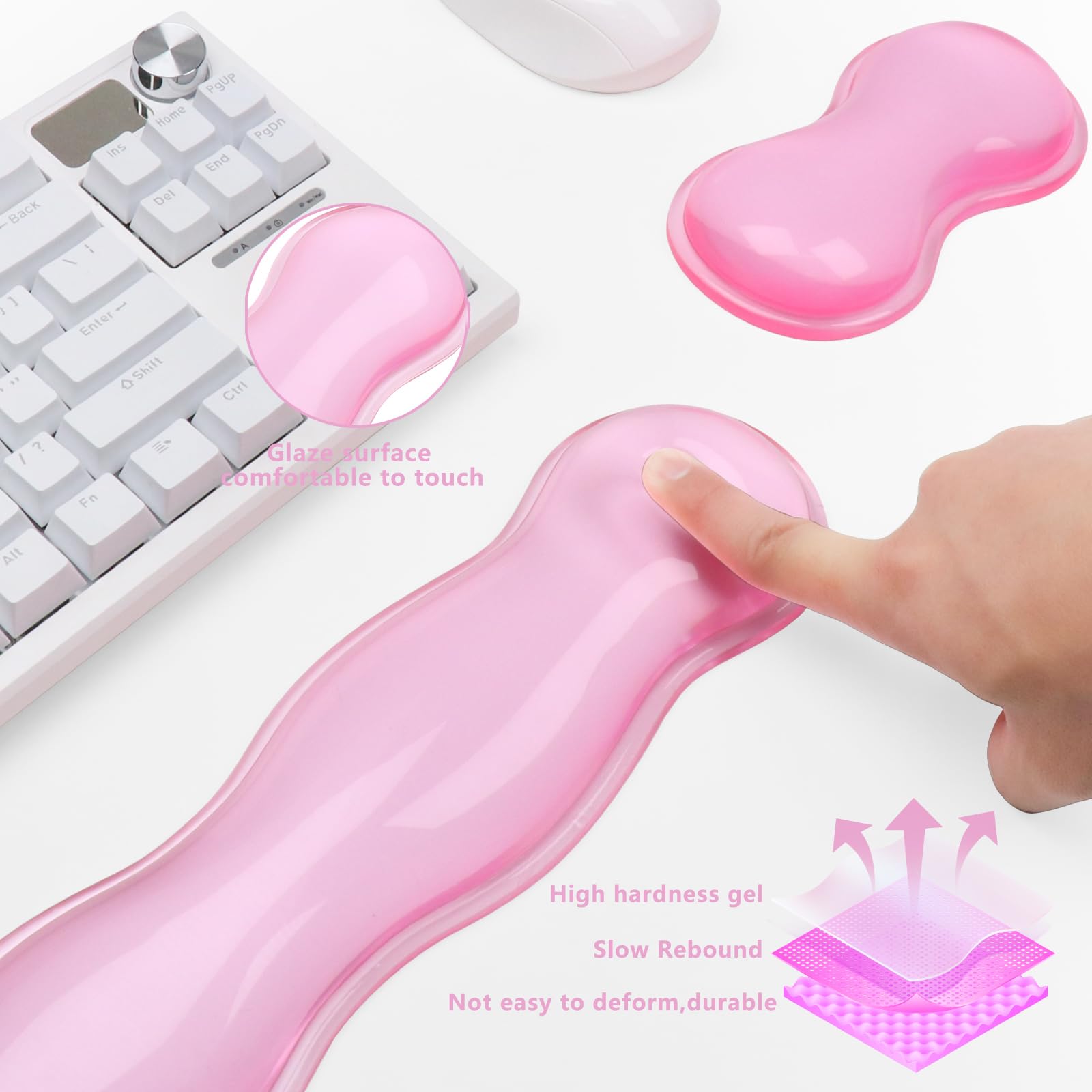 Poggiapolsi in gel per tastiera e mouse, grazioso supporto per polso e supporto per tastiera e mouse, per tastiera e mouse, sollievo dal dolore, adatto per ufficio/computer/laptop/gaming (set rosa