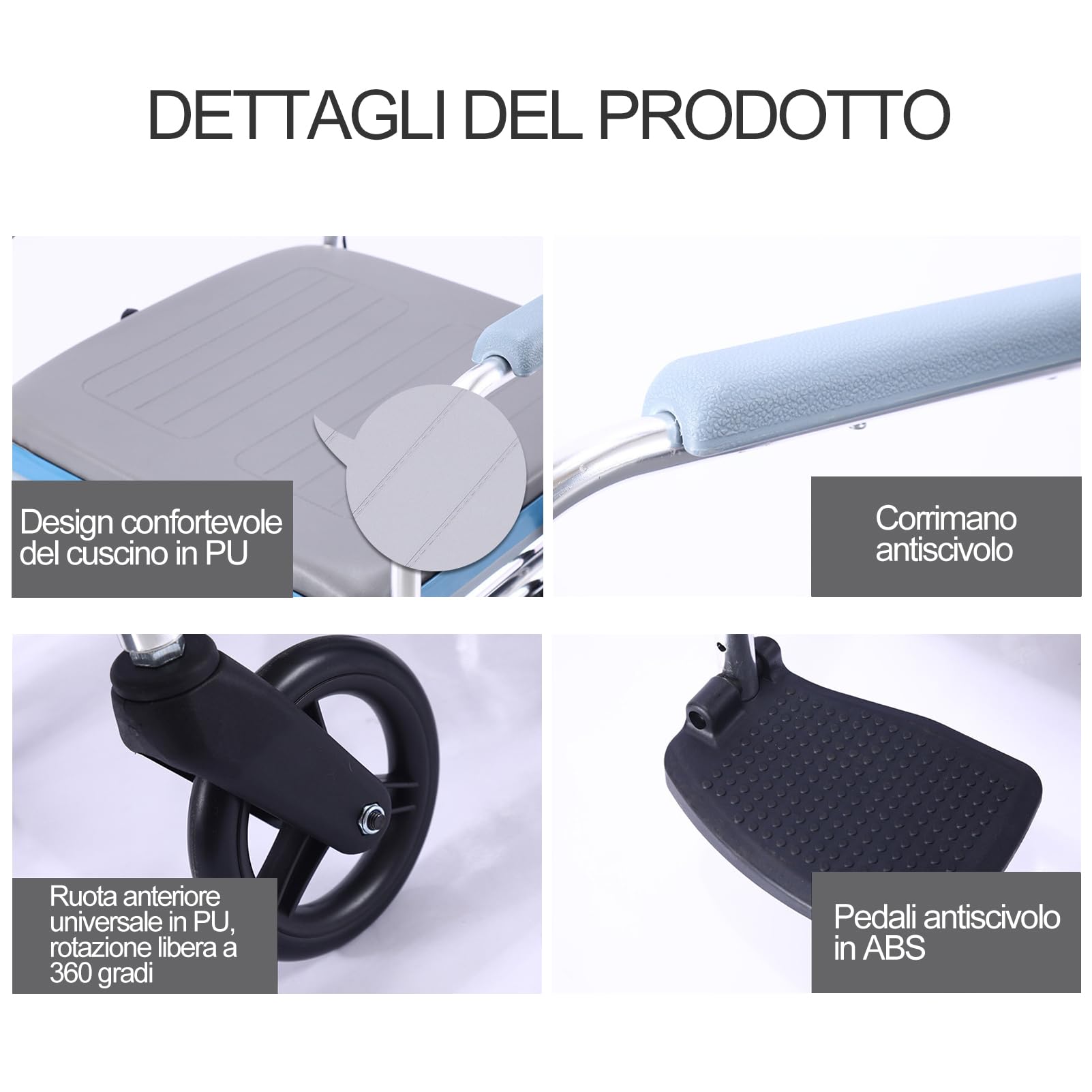 Sedia Comoda WC Imbottita Con Doppio Freno, Sedia Doccia Disabili Con Ruote, Sedia a Rotelle Doccia, Sedia Comoda WC per Anziani Con Ruote, Carrozzina Wc Disabili