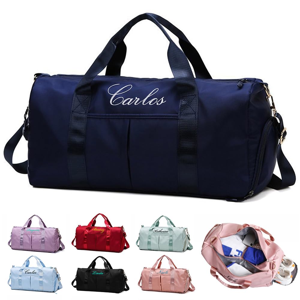 Personalized Travel Bag Customized Sports Bags Personalized Pink Embroidered Travel Bag Custom Dance Bag with Wet and Dry Bag and Shoe Compartment