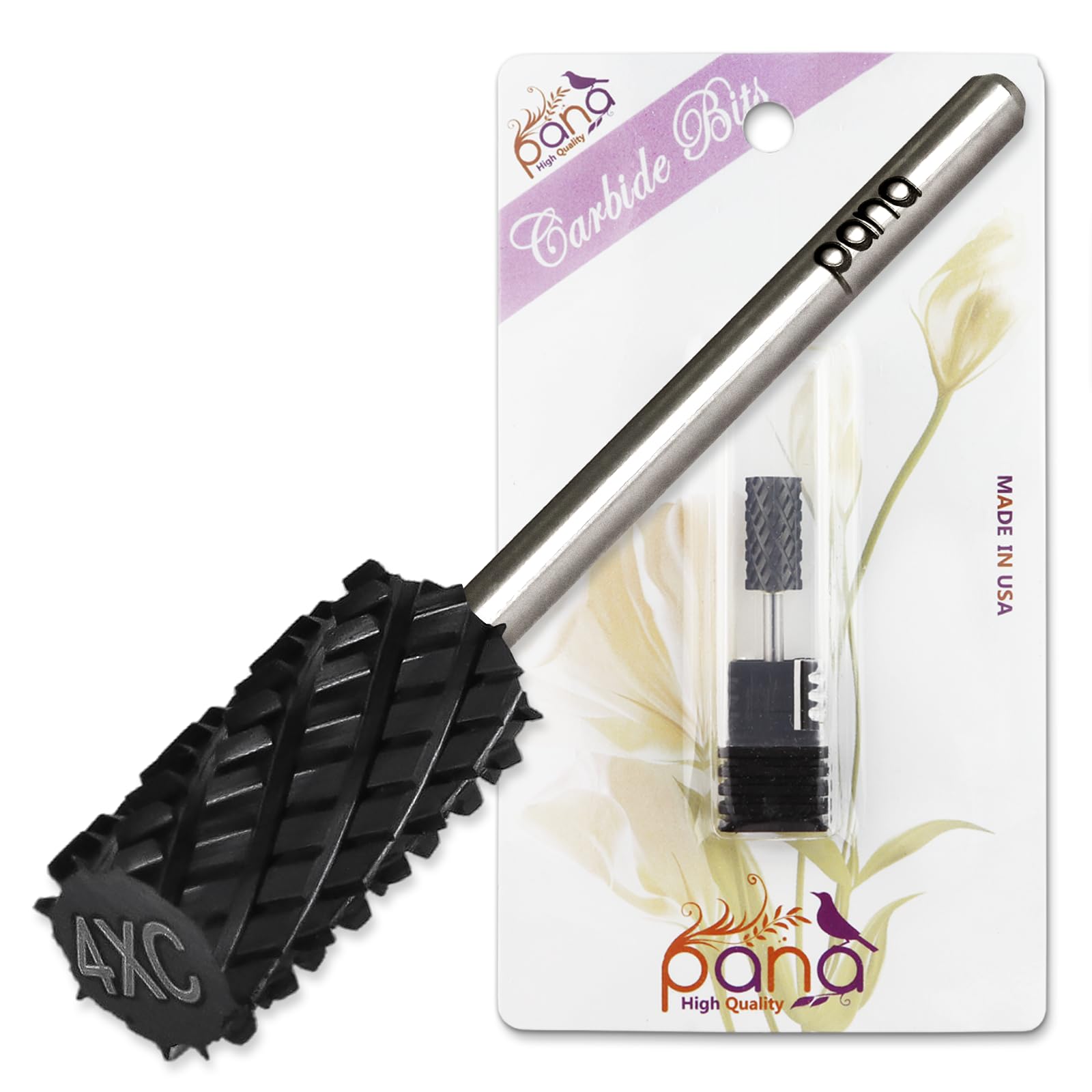 PANA Professional 3/32" Shank Size - Flat Top Large Barrel Carbide Bit - Nail Drill Bit for Dremel Machine (Silver, Gold, DLC Black) (4X Coarse, DLC