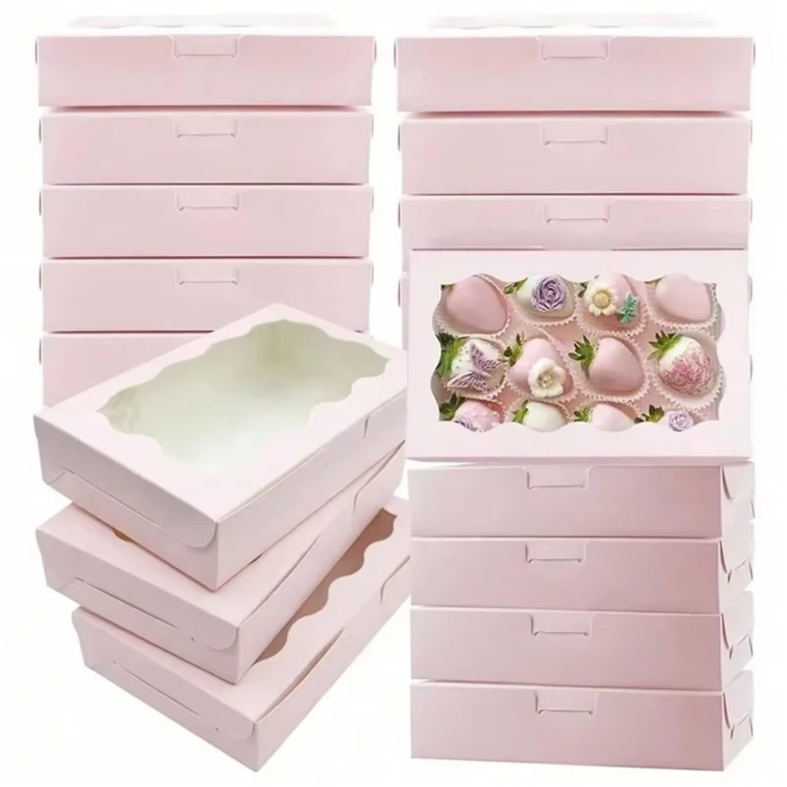 Caja Para Galletas Con Ventana Cajas de papel Kraft for dulces y pasteles, rectángulo con ventana abierta, joyería boda, cajas chocolate for hornear, fiesta(Pink,20pcs)