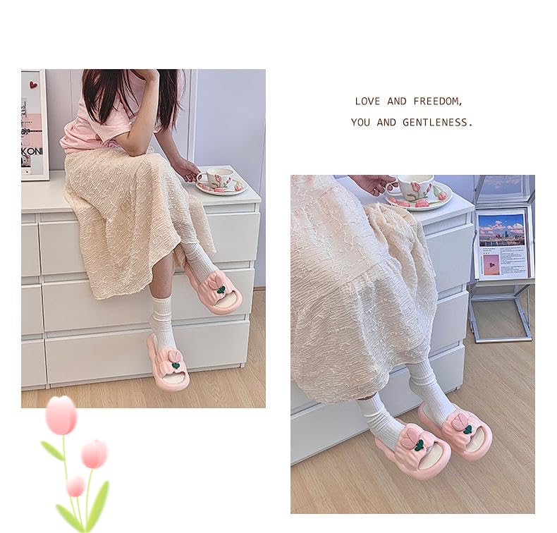 Shower Slippers Sandals Women Flower Slippers Tulip Cute Y2k Kawaii Aesthetic Shower Flip Flops Women Flats Indoor Beach Travel Pool3