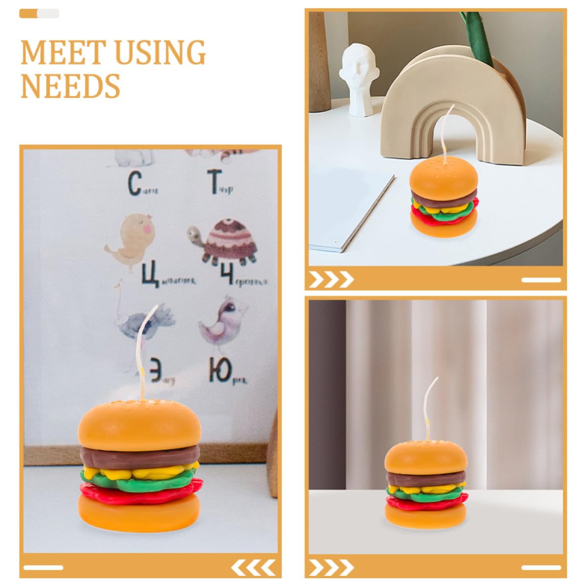 Velas Aromáticas Forma de Hamburguesa, 2 Piezas de Cera Naranja | Decoración de Escritorio y Mesa, Accesorios para Fotos, Estilo Rústico y Creativo