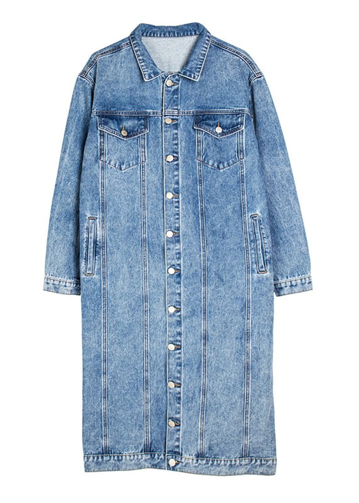 ORANDESIGNE Damen Denim Trenchcoat Jeansjacke ang Elegant Herbst Winter Jeansmantel Lang Knöpfe Revers Zerrissen Jeans Mantel Parka Jacke mit Tasten