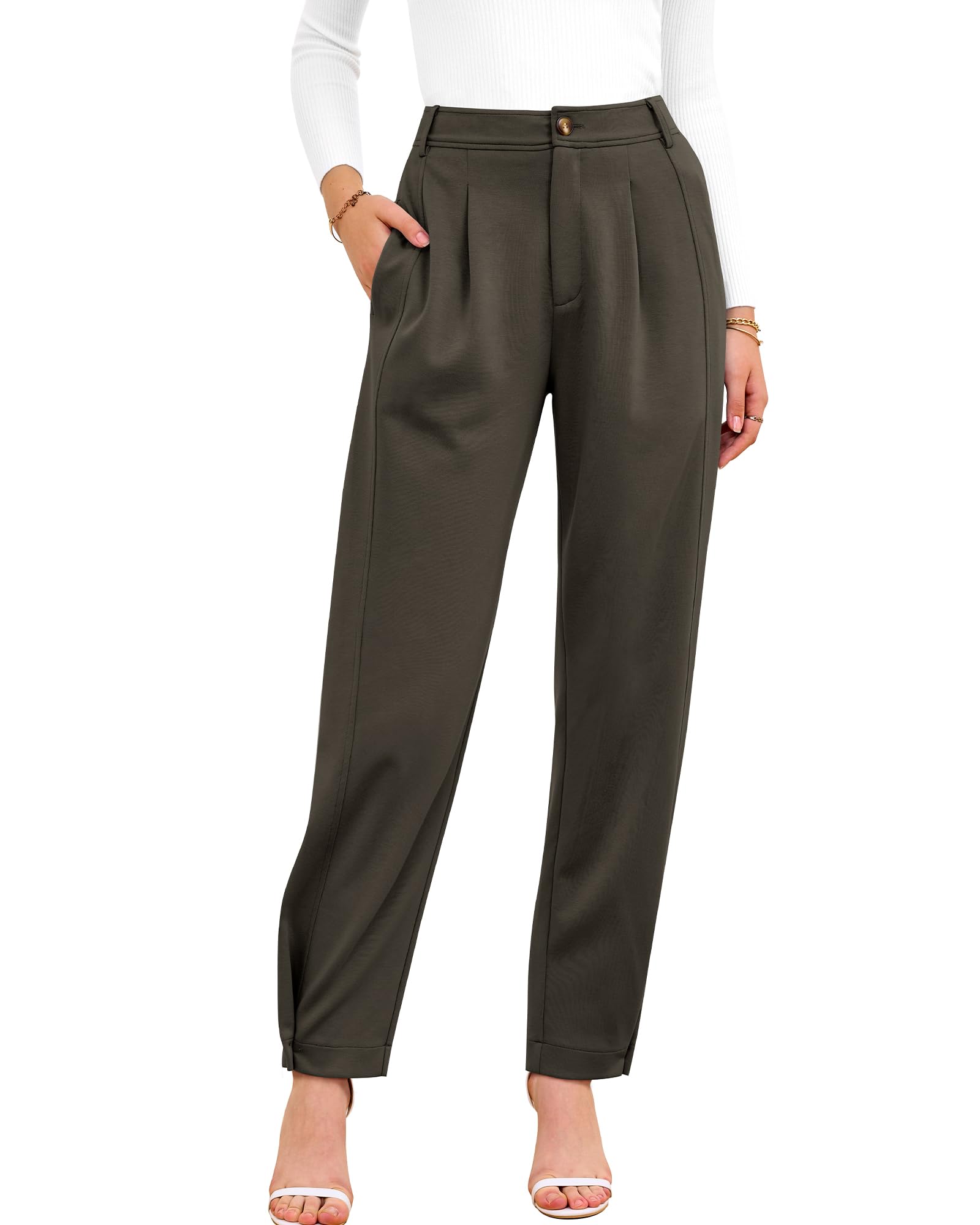 BTFBM Women's Pants Spring Fall 2026 Casual High Waist Trousers Tapered Slacks Pockets Dressy Business Work Outfits