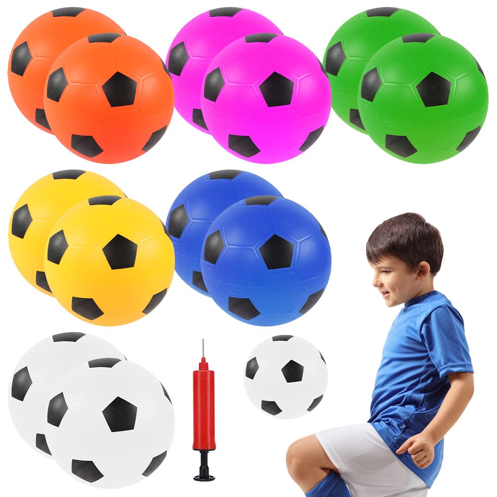 Wxeadu 12 Pcs Small Football, 12cm Inflatable Footballs Multipack, Soft Football with Pump, PVC Plastic Football, Mini Foam Footballs, Sports Ball for Indoor, Outdoor, Beach, Garden, Playground