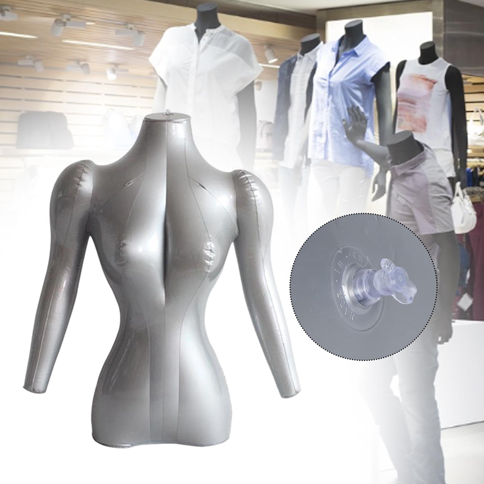 Aufblasbare Halb Torso Shirt Form, Präsentationsmodell, Geschenk, Multifunktionale Bekleidungspräsentationsrequisiten für Schals Und Bademode, Frauen mit Hand