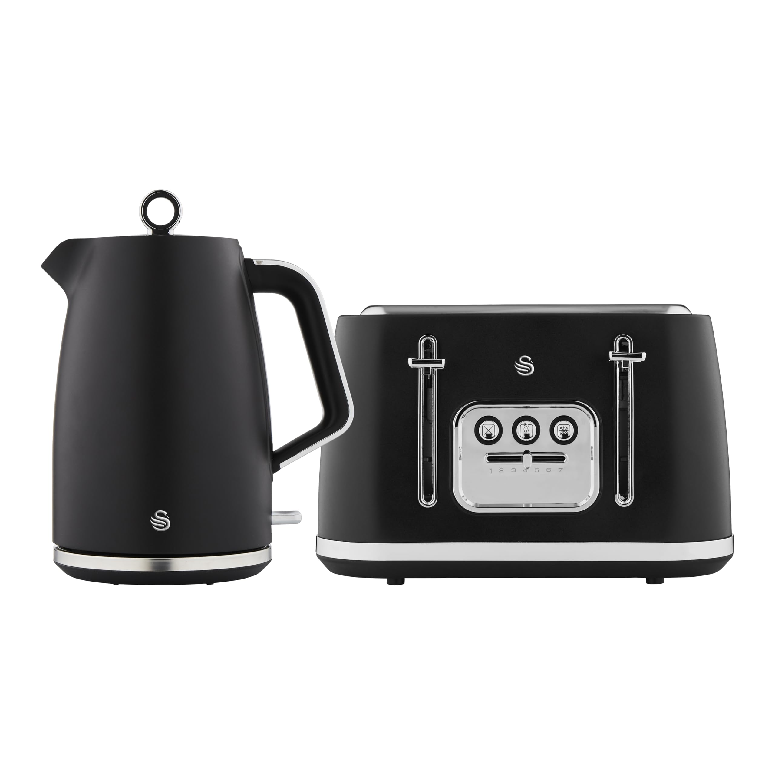 Swan Serenity Kitchen Set, 1.7L Kettle & 4 Slice Toaster, Black, SK14017BLK & ST19024BLK