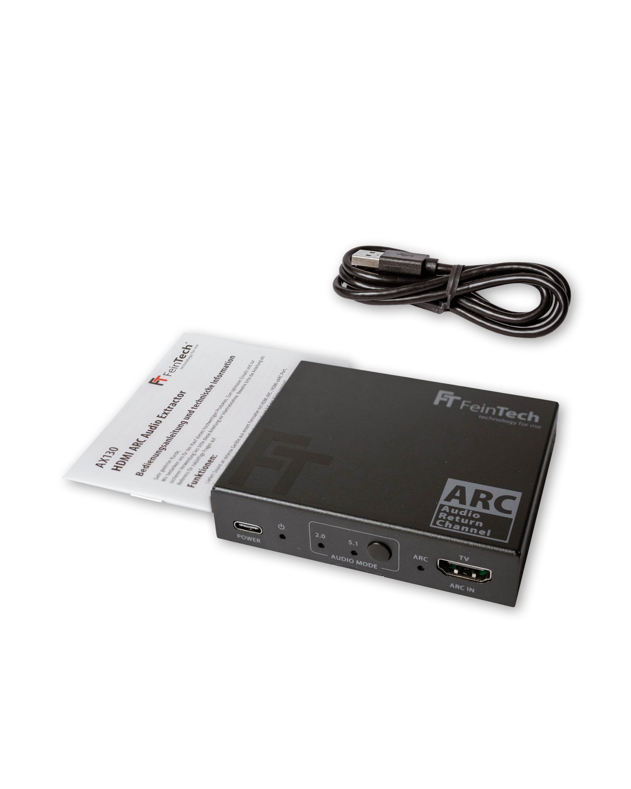 FeinTech Adaptador de audio HDMI ARC AX130 para TV con control de volumen, salida de audio simultánea a través de Toslink RCA AUX