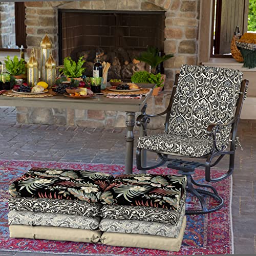 Image of Arden 2-Pack Patio Dining Outdoor Chair Cushions, 20x44, Rain-Proof Seat Pad, Fade-Resistant Outdoor Cushion Black Aurora Damask