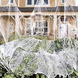 SULOLI 60g Telarañas Blanco，con 30 Arañas Negras de Terror，Tela de Araña Halloween，Halloween Telarañas Decoracion，Telaraña de Araña para Interiores y Exteriores