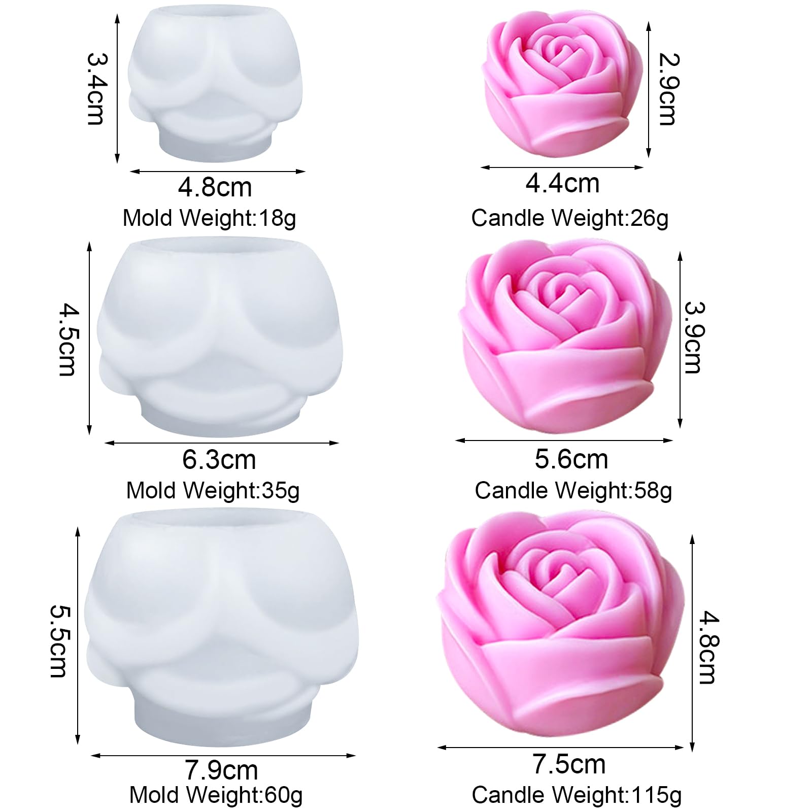 Silikonowa forma do świec, róża, 3 sztuki, silikonowa forma do kwiatów, płatków róży 3D, fondant, formy silikonowe do mydła, świec, ciasta, do czekolady, słodyczy, wypieków, deserów