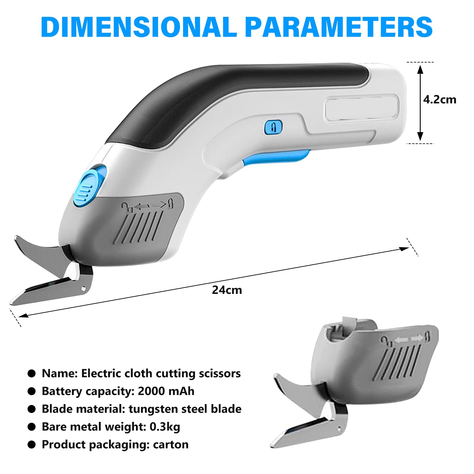 GOMETY Tijeras eléctricas inalámbricas, tijeras eléctricas recargables, cortadoras de cartón de alta velocidad, tijeras de tela eléctricas, 3,6 V, batería de 2,0 Ah y cargador para alfombras, cuero