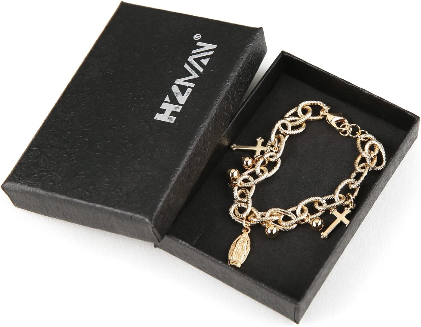 HZMAN 14K Gold Plated Cable Chain Bracelet for Women Dainty Rosary Bead Cross Virgin Mary Link Bracelet Jewelry Gift - Image 8