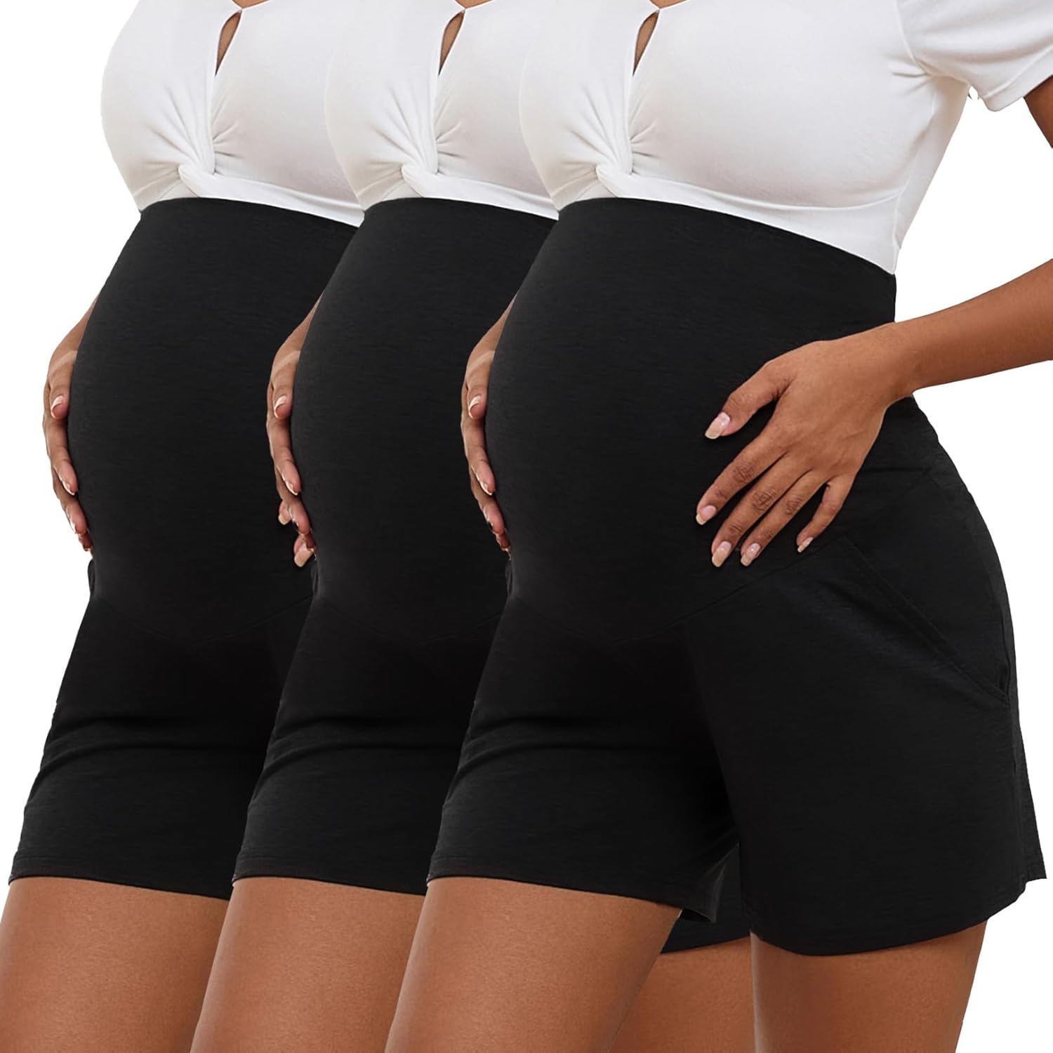 Bhome Maternity Shorts 3 Packs Stretchy Workout Pregnancy Shorts with Pockets Comfy Lounge Pajama Sleepwear Bottoms