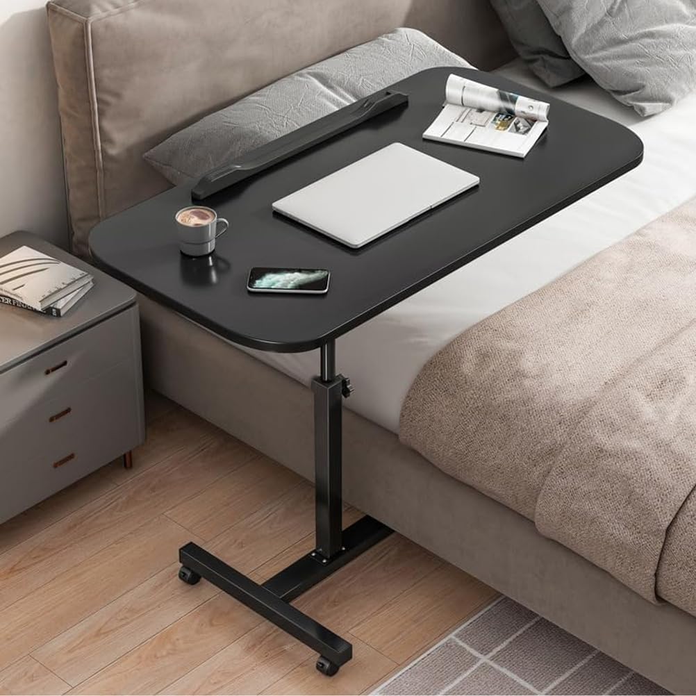 SXZenSpace C Shaped End Table Adjustable Height with Wheels, Couch Tables That Slide Under,Mobile Side for Living Room,Study Room,Bedroom,Black