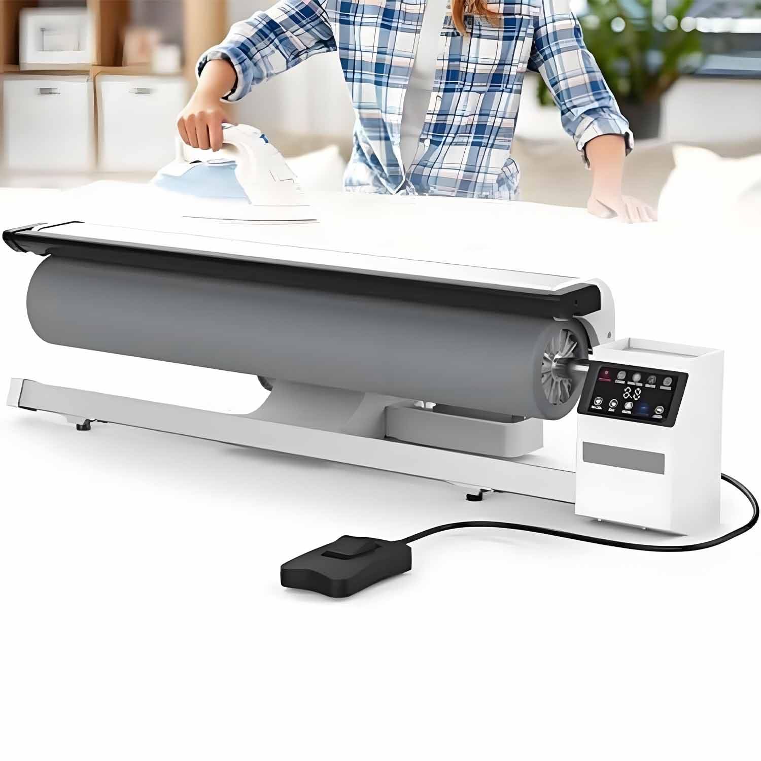 Presse à Repasser rotative à Vapeur Commerciale (Rouleau) | Repasseuse pour Linge d'hôtellerie, draps et blanchisserie | Fonctionnement par pédale pour Un Repassage Efficace