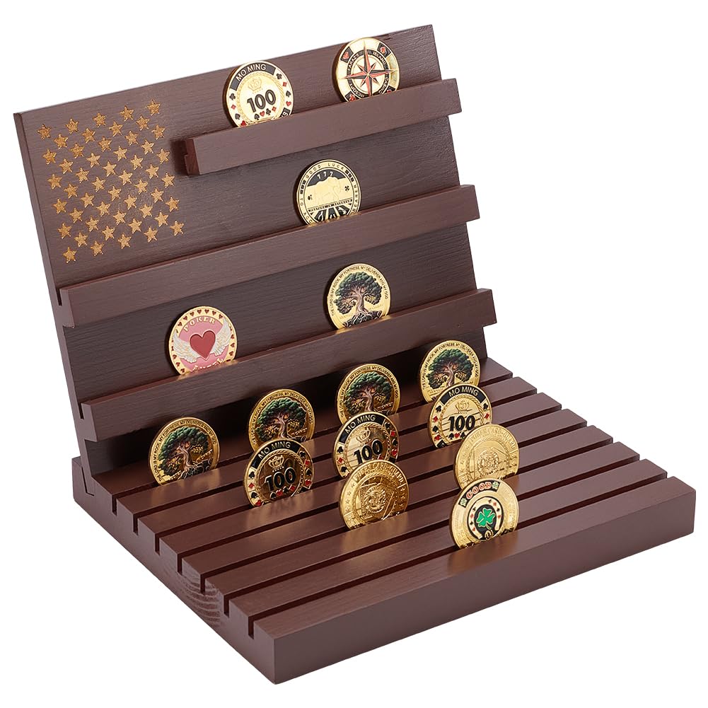 PH PandaHall Espositore Monete Legno Espositore per Monete da Collezione Portamonete in Legno Marrone Contiene 58 Moneta per La Cerimonia di Premiazione Del Desktop Dell'Ufficio