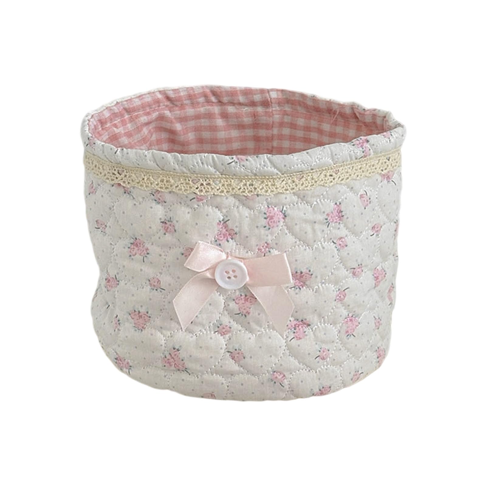 Msioytog Lace Adorning Round Household Organiser Ideal for Cosmetics Stationery Jewelry Storage Container Round Storage Container