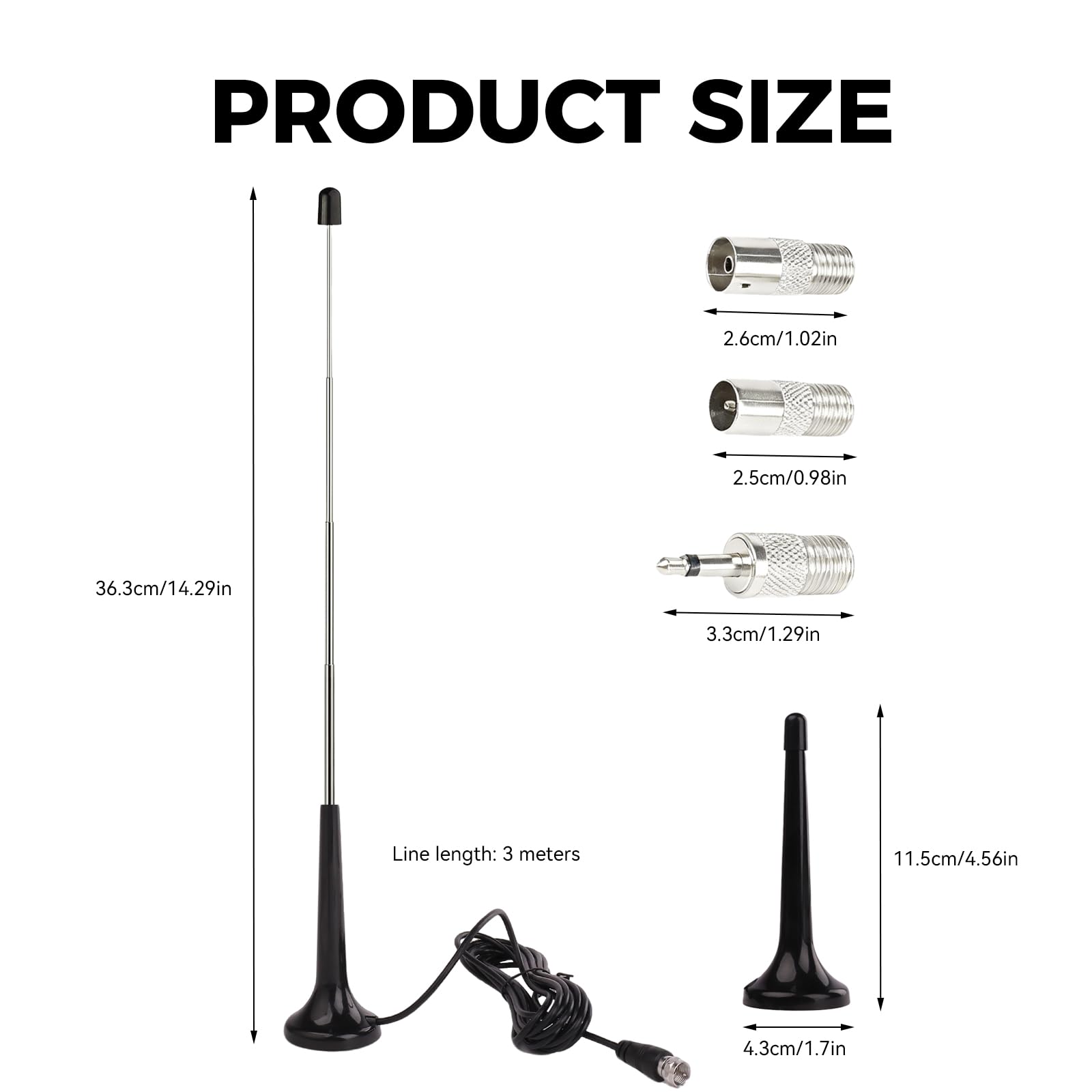 Antenne TV Intérieur Puissante, Antenne Radio FM Dab Intérieur Télescopique avec Base Magnétique, Câble 3m pour Récepteurs Stéréo 75 Ohm Chaine HiFi Tuner FM Poste Radio, Plug and Play