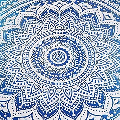 Rajsthaniartdecor 2 Seater Round Table Cloth Cover Throw Mat Fully Cotton Mat Blue Gold Mandala Tapestry Size 48 Inches (Blue) #TOP2