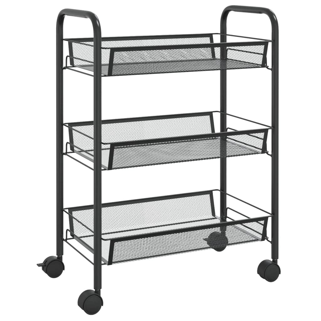 aphrophina 3-Tier Kitchen Trolley with Removable Mesh Baskets and Wheels, Iron Construction for Kitchen or Office, Black