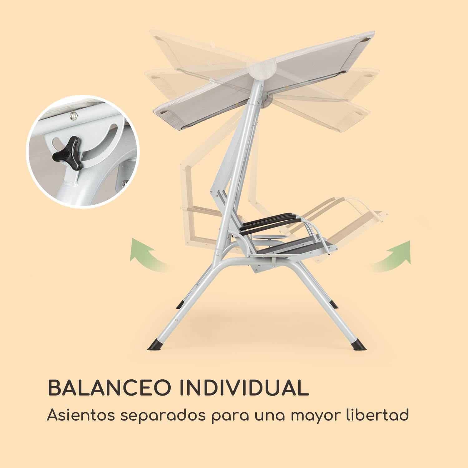 blumfeldt Bel Air Duo Swing Mecedora - para 2 Personas, Diseño Duo Relax, Tejido Transpirable, Tornillos de Acero Inoxidable, Antracita/Crema