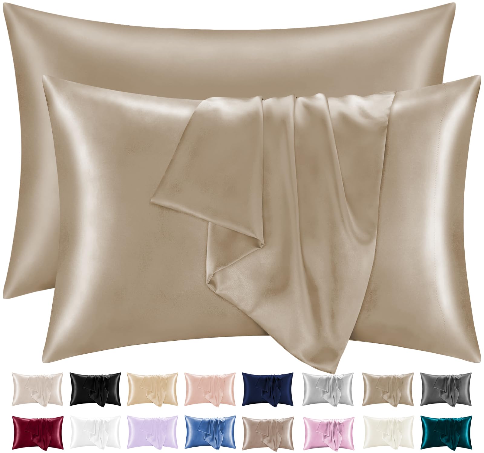Lazzaro Satin Silk Pillowcases for Hair and Skin, Hypoallergenic Silk Pillow Cases 2 Pack with Envelope Closure