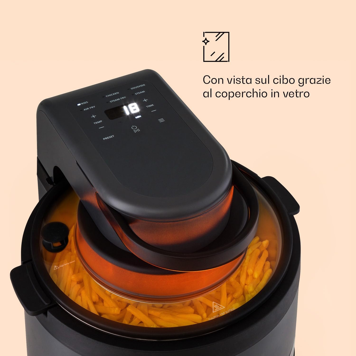 Klarstein Friggitrice ad Aria 2 in 1 con Funzione Vapore, Air Fryer 1250W, Friggitrice ad Aria Calda Touch, Friggitrice Elettrica 6 Programmi, Timer, Accessori Extra, Friggitrice Aria e Vaporiera 5L Klarstein Friggitrice ad Aria 2 in 1 con Funzione Vapore, Air Fryer 1250W, Friggitrice ad Aria Calda Touch, Friggitrice Elettrica 6 Programmi, Timer, Accessori Extra, Friggitrice Aria e Vaporiera 5L
